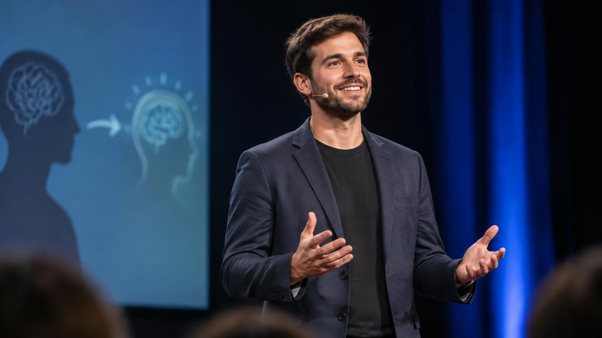 man delivering speech