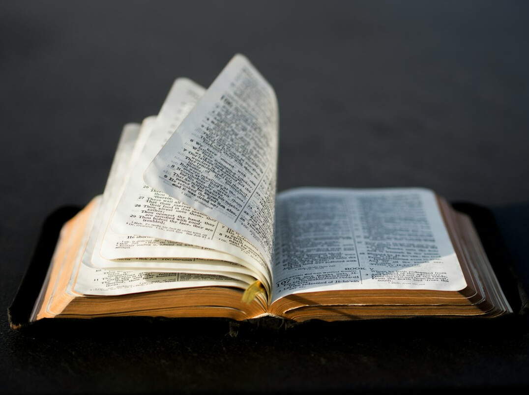 Open book with turned pages on a table
