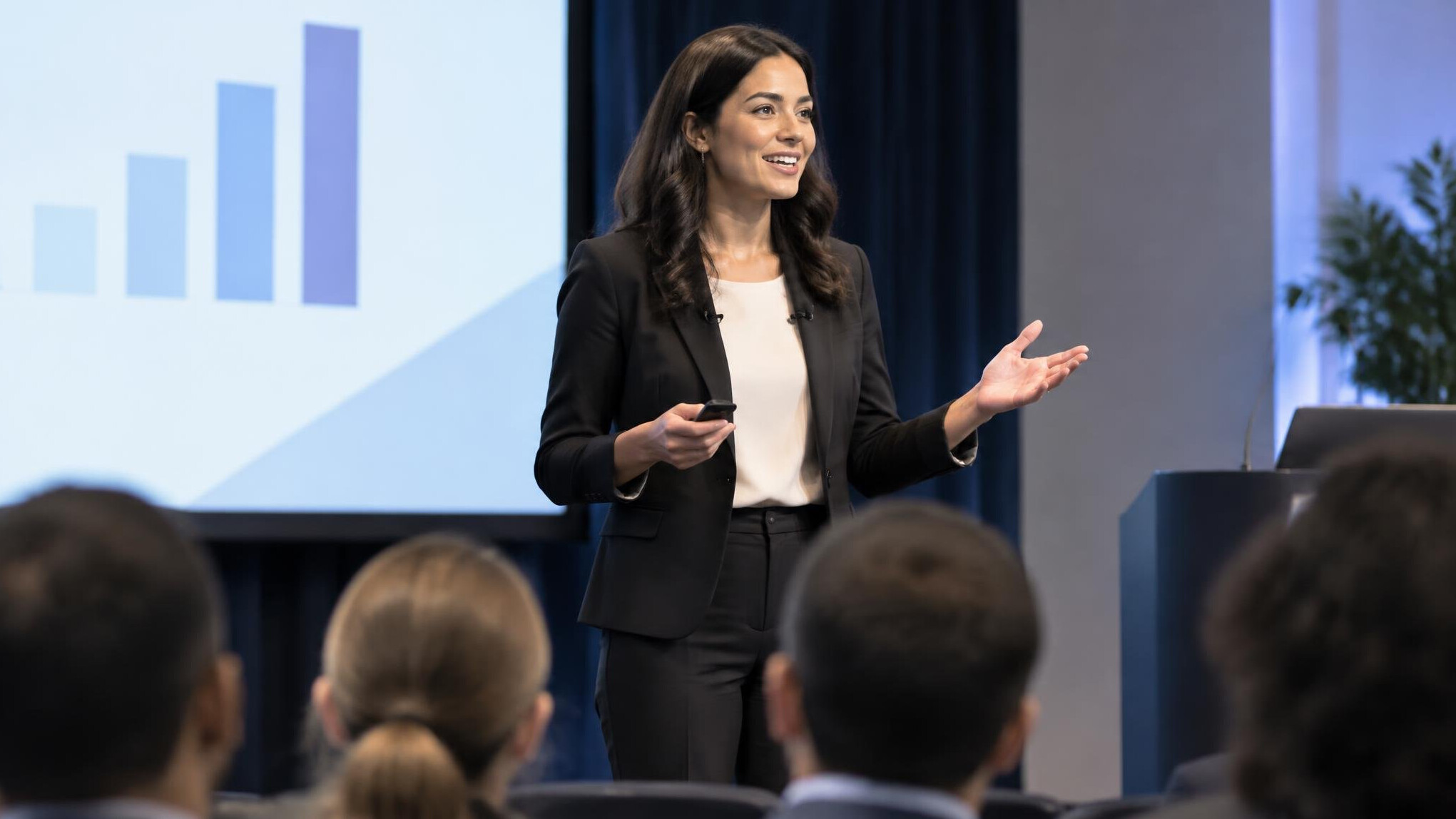 woman presenting confidently